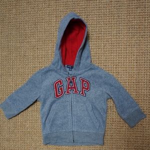 Boys Size 12-18mos Baby GAP Grey Hooded Sweater with Red Logo